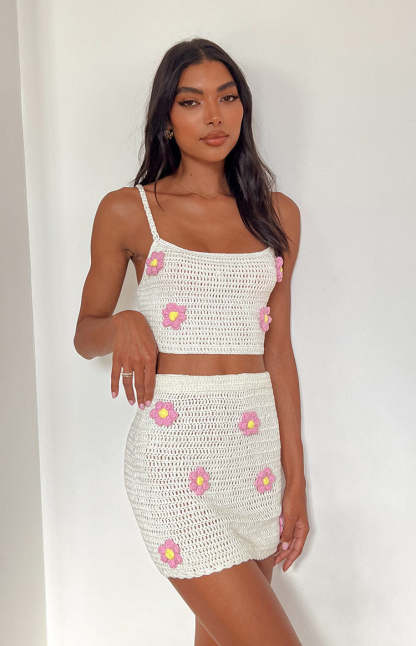 Flower Power White Crop Top-Vavasi.All Rights Reserved.