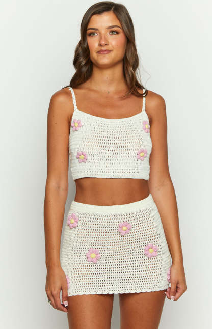 Flower Power White Crop Top-Vavasi.All Rights Reserved.