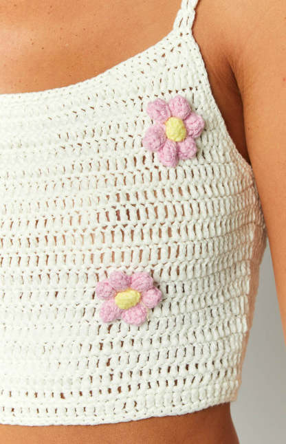 Flower Power White Crop Top-Vavasi.All Rights Reserved.