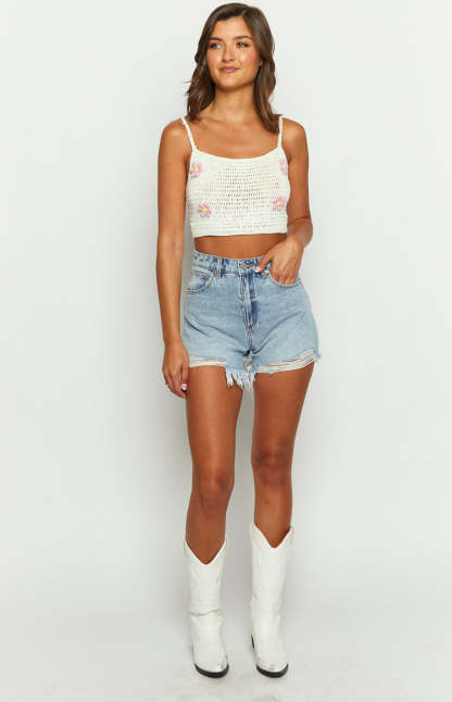 Flower Power White Crop Top-Vavasi.All Rights Reserved.