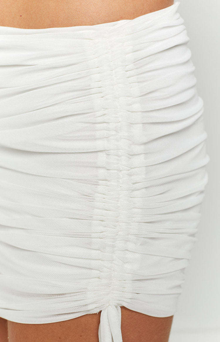 Freedom White Ruched Mini Skirt-Vavasi.All Rights Reserved.