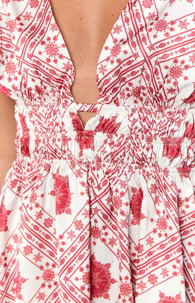 Genovia Red Tile Print Mini Dress-Vavasi.All Rights Reserved.