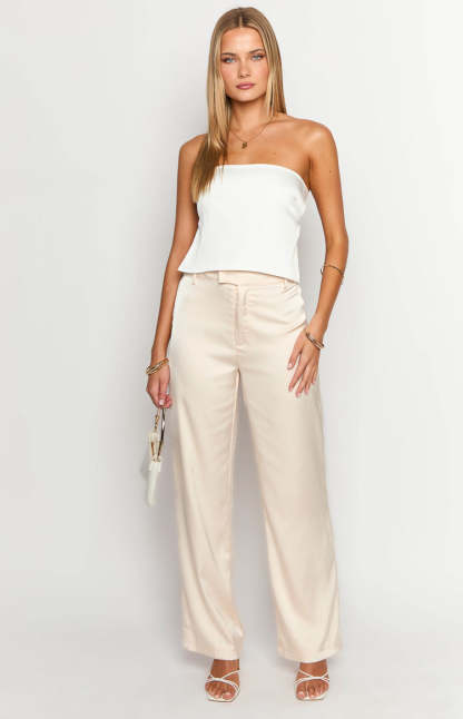 Galantis Cream Satin Pants-Vavasi.All Rights Reserved.