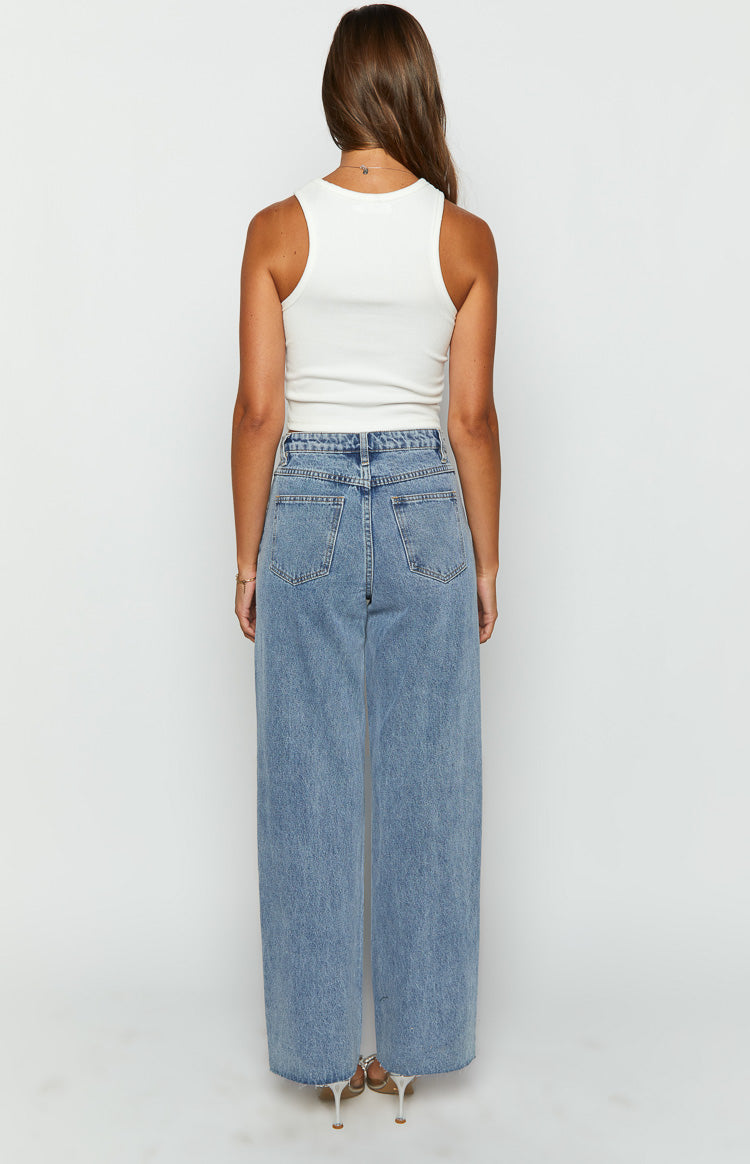 Gem Diamante Trim Wide Leg Denim Jeans-Vavasi.All Rights Reserved.