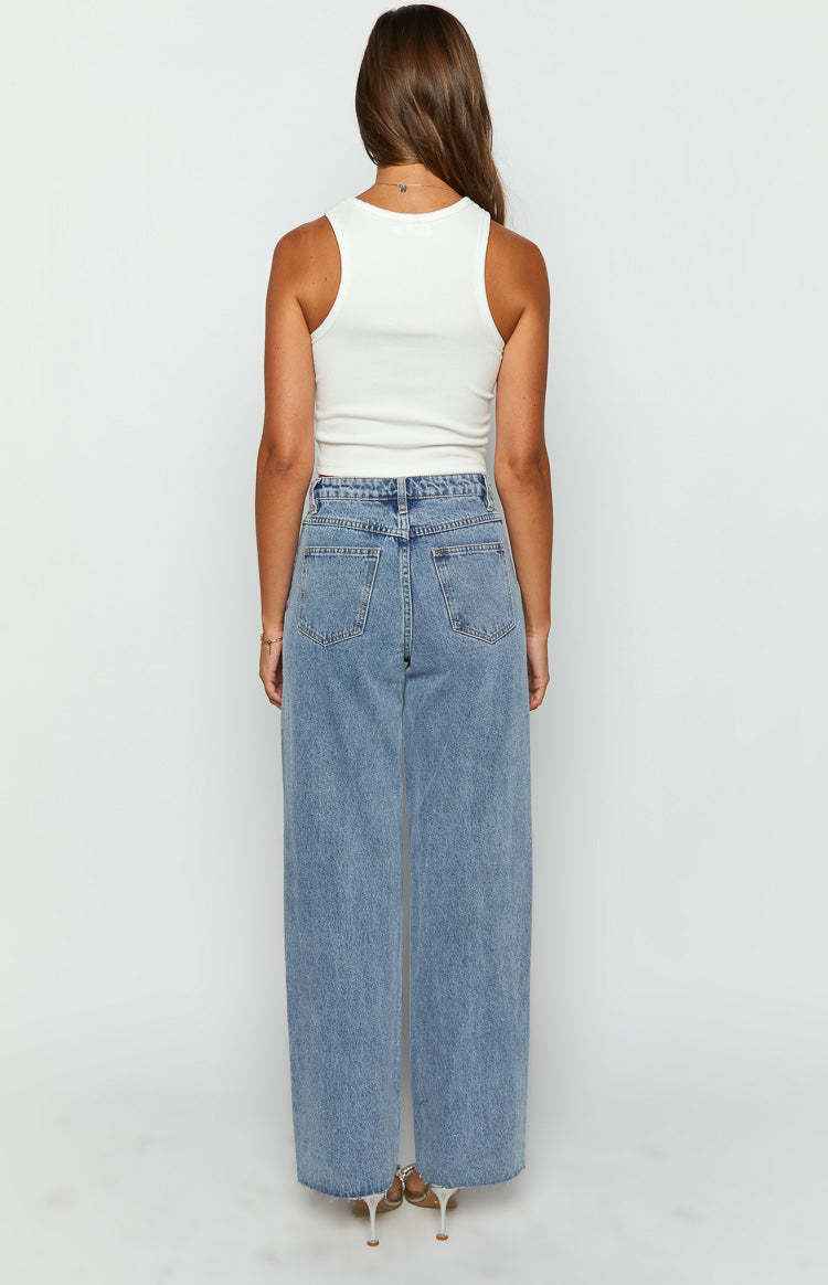 Gem Diamante Trim Wide Leg Denim Jeans-Vavasi.All Rights Reserved.