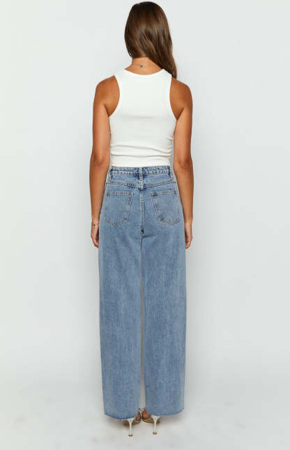 Gem Diamante Trim Wide Leg Denim Jeans-Vavasi.All Rights Reserved.