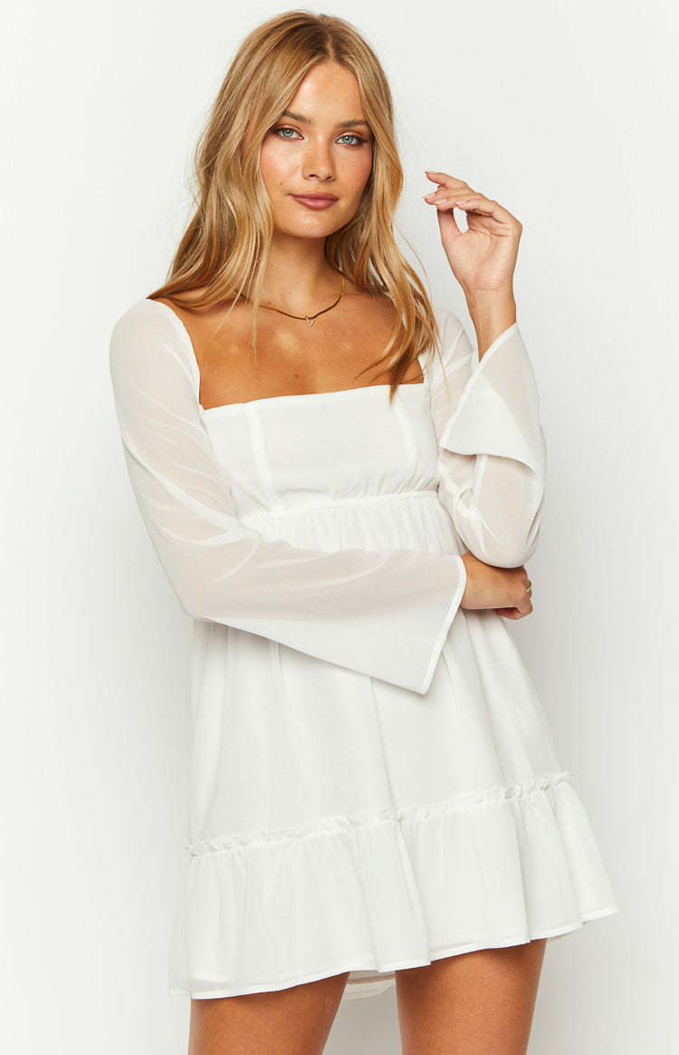 Gemima White Chiffon Mini Dress-Vavasi.All Rights Reserved.