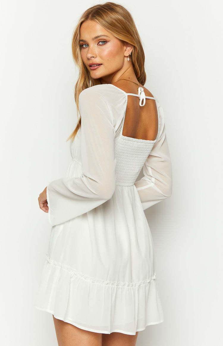 Gemima White Chiffon Mini Dress-Vavasi.All Rights Reserved.