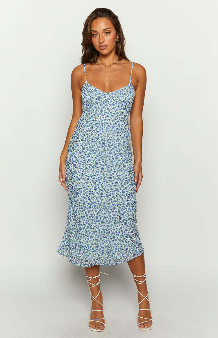 Gemma Dark Blue Floral Midi Dress-Vavasi.All Rights Reserved.