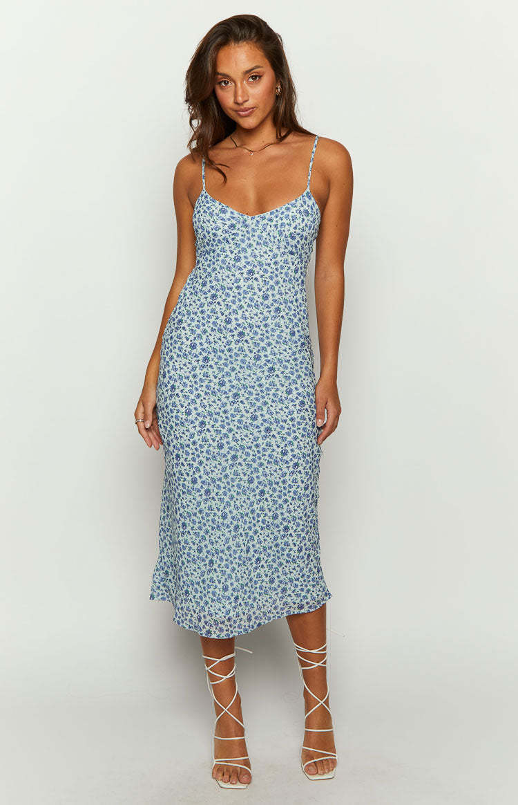 Gemma Dark Blue Floral Midi Dress-Vavasi.All Rights Reserved.