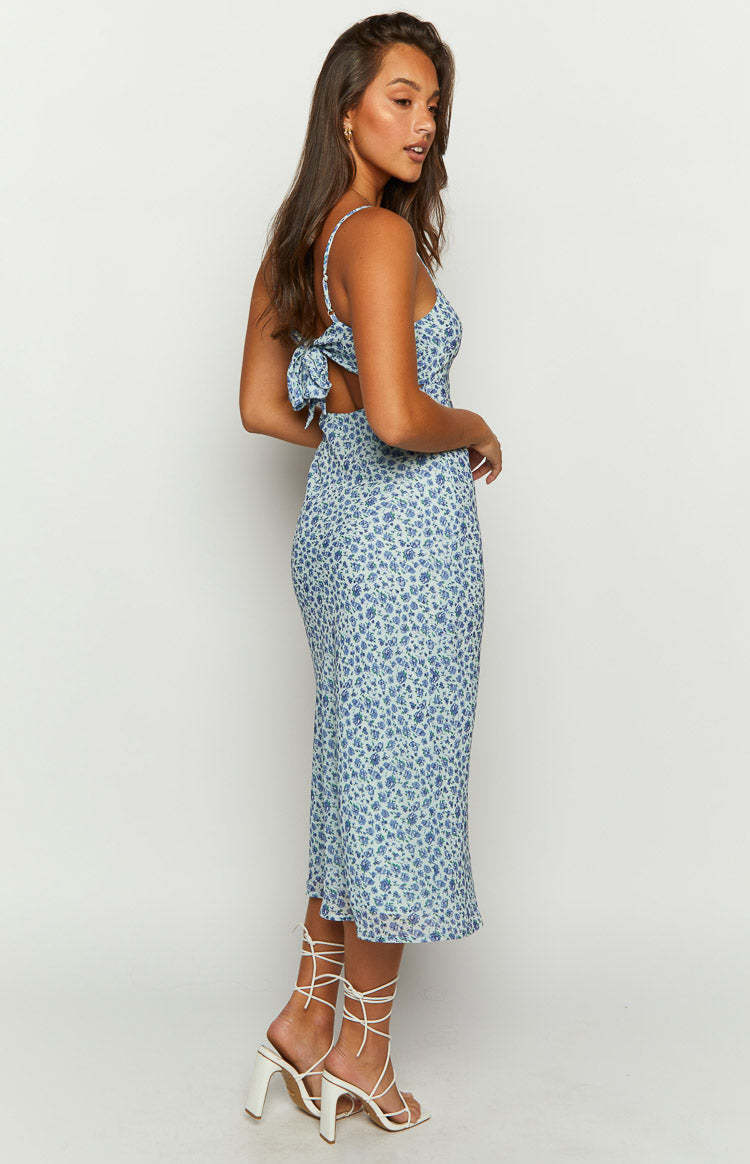 Gemma Dark Blue Floral Midi Dress-Vavasi.All Rights Reserved.