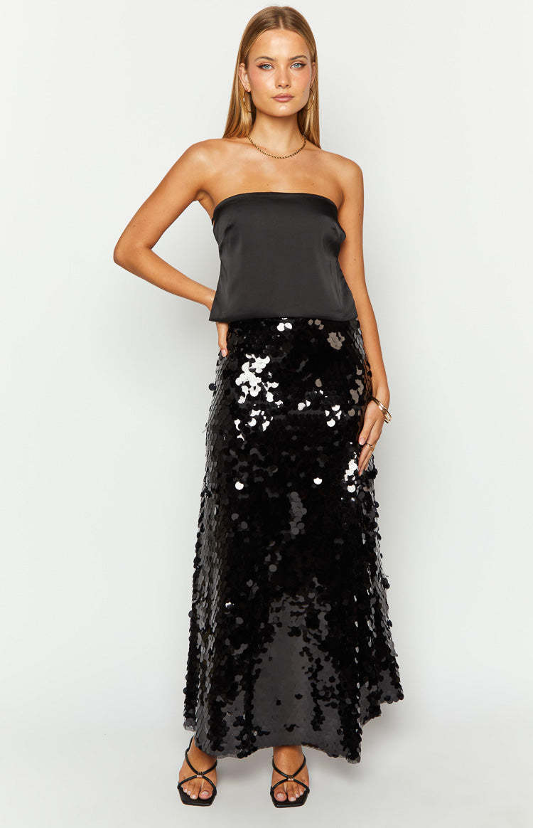 Genevieve Black Sequin Maxi Skirt-Vavasi.All Rights Reserved.