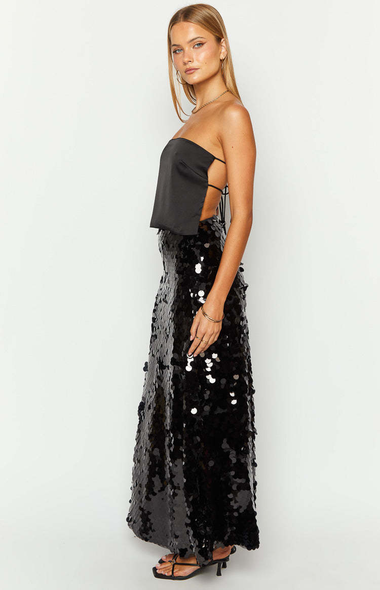 Genevieve Black Sequin Maxi Skirt-Vavasi.All Rights Reserved.