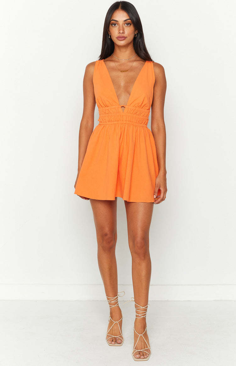 Genovia Crinkle Orange Mini Dress-Vavasi.All Rights Reserved.