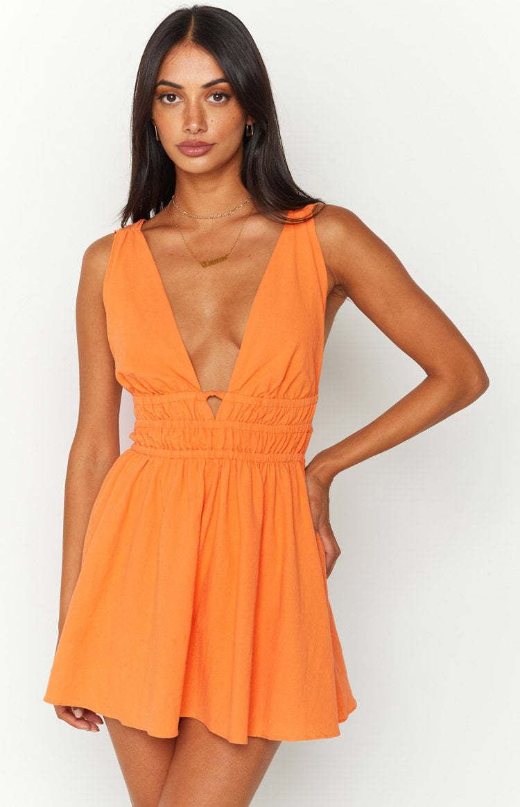Genovia Crinkle Orange Mini Dress-Vavasi.All Rights Reserved.