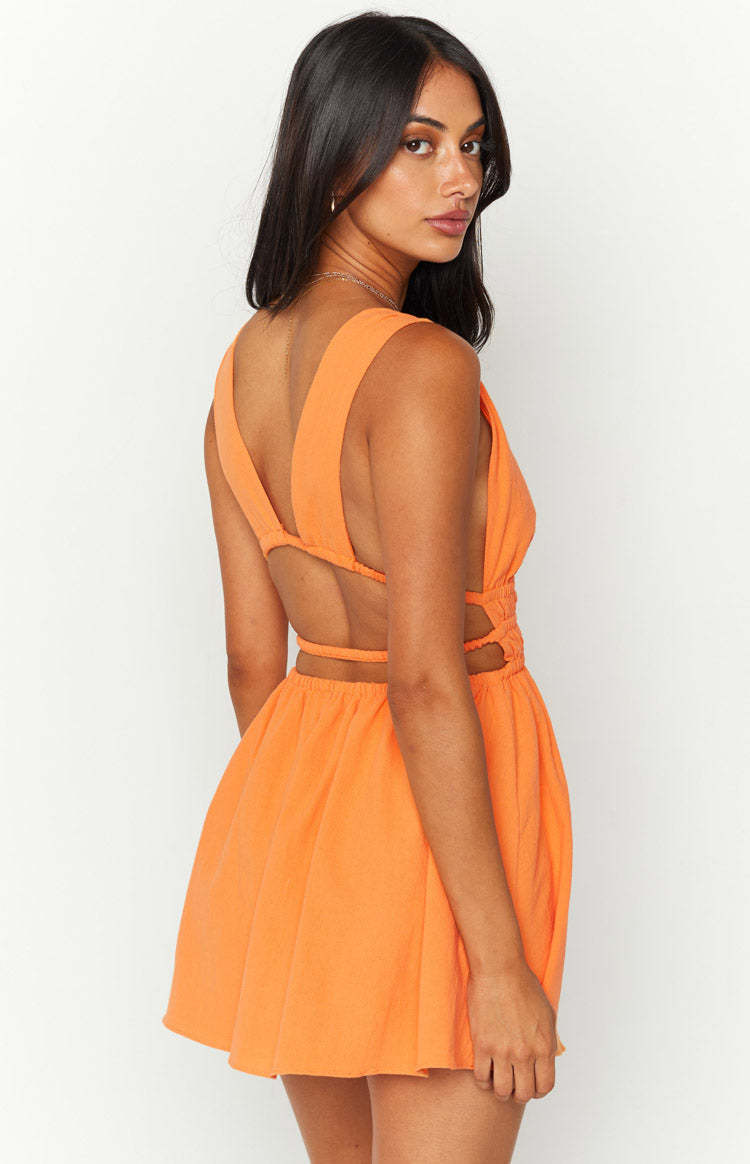 Genovia Crinkle Orange Mini Dress-Vavasi.All Rights Reserved.