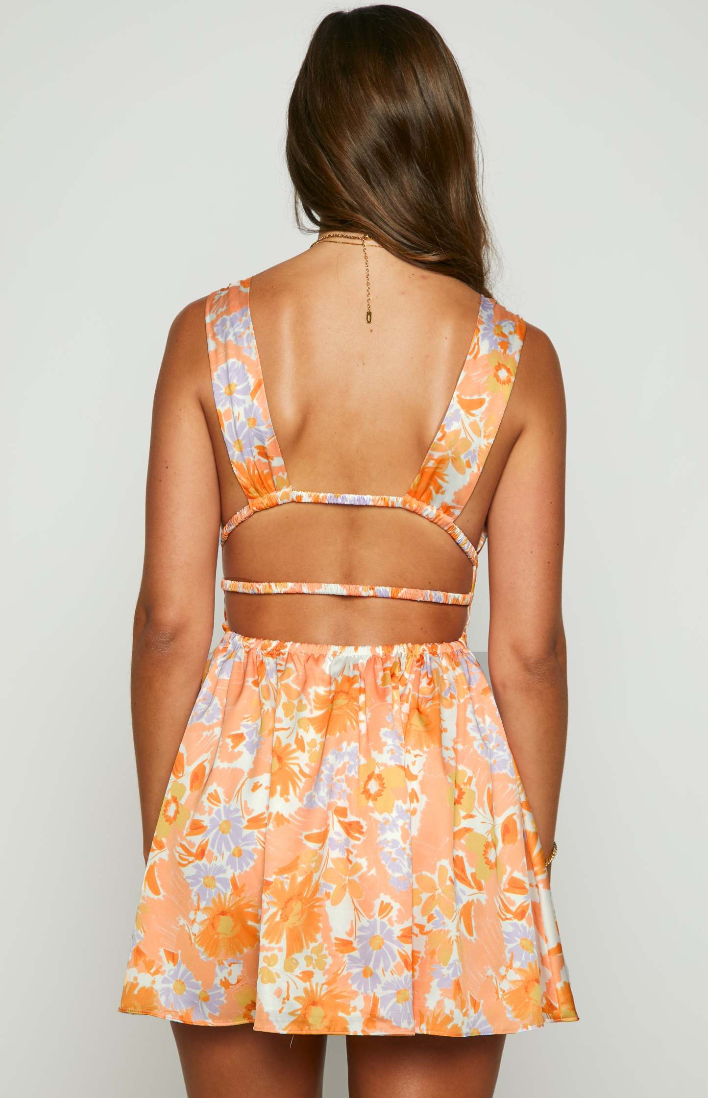 Genovia Orange Floral Mini Dress-Vavasi.All Rights Reserved.