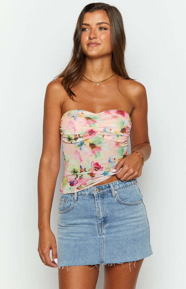 Gill Pink Floral Mesh Top-Vavasi.All Rights Reserved.