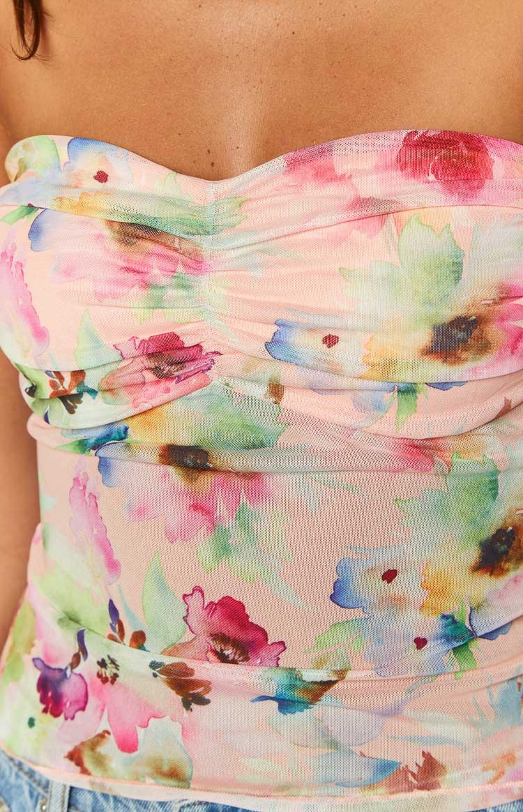 Gill Pink Floral Mesh Top-Vavasi.All Rights Reserved.