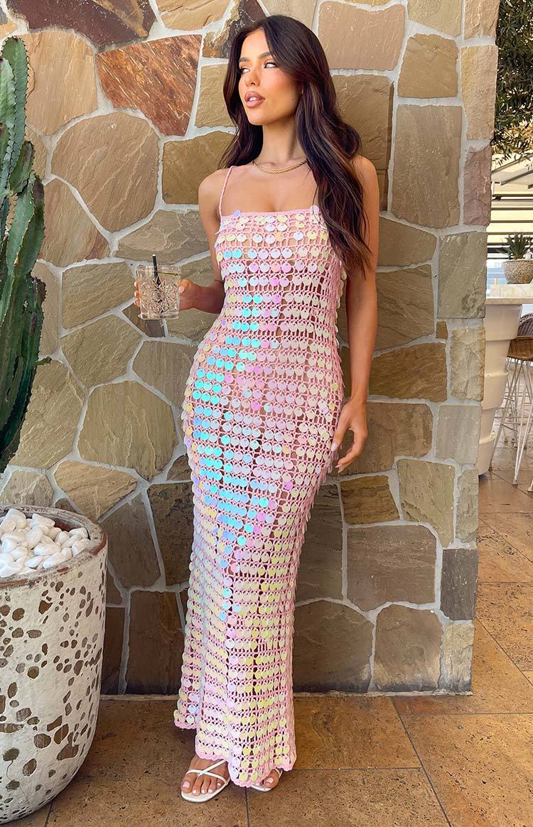Glance Pink Sequin Strapless Maxi Dress-Vavasi.All Rights Reserved.