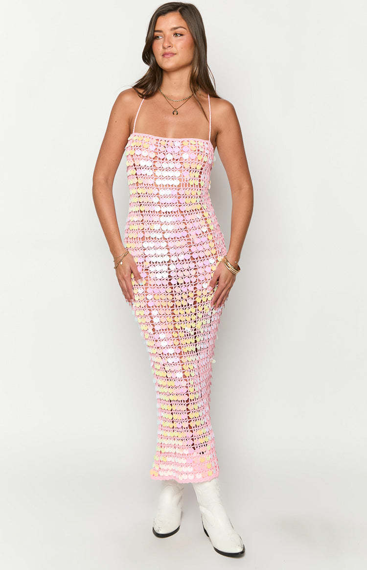 Glance Pink Sequin Strapless Maxi Dress-Vavasi.All Rights Reserved.