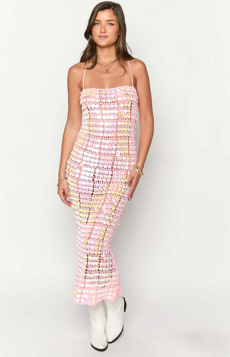 Glance Pink Sequin Strapless Maxi Dress-Vavasi.All Rights Reserved.