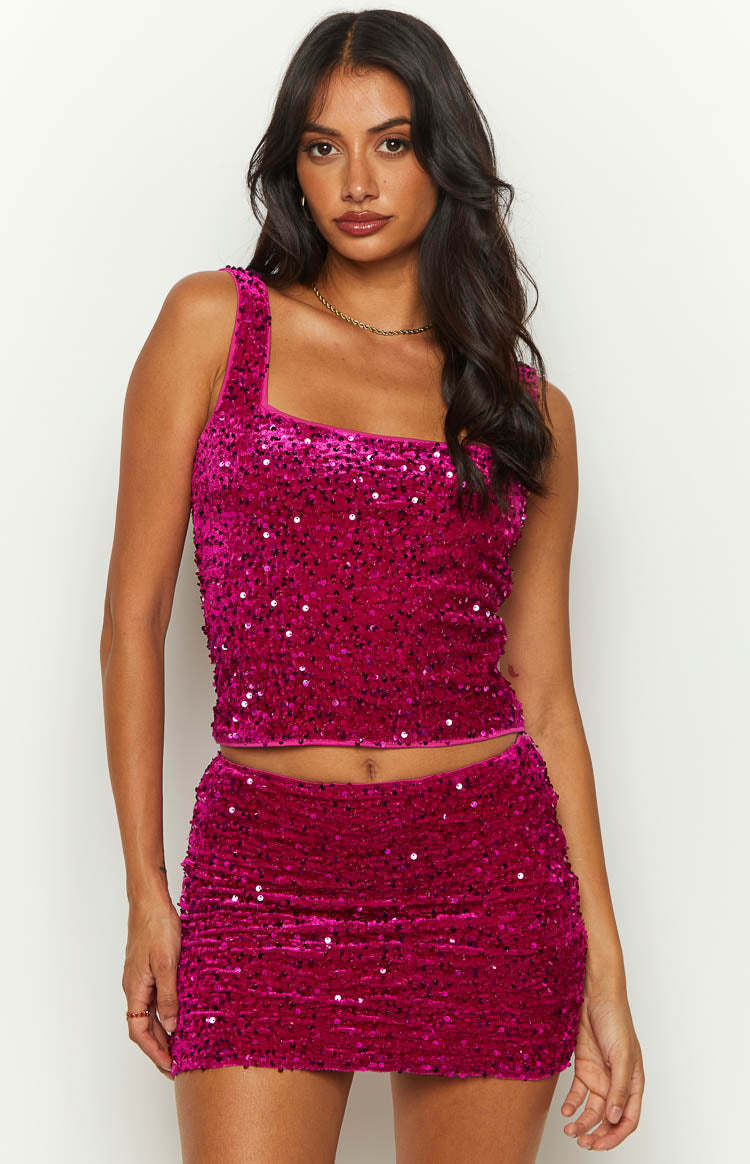 Glitz Magenta Sparkle Mini Skirt-Vavasi.All Rights Reserved.