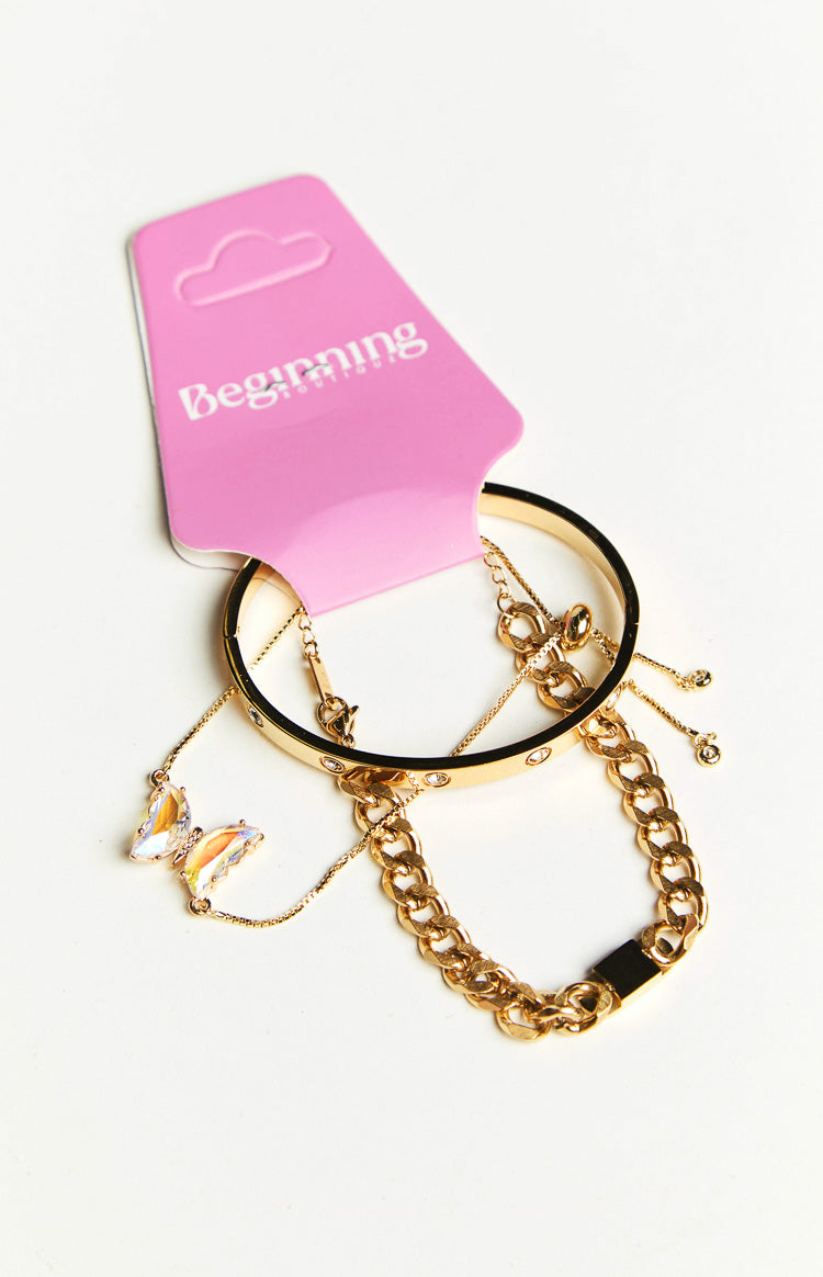 Gold Butterfly Love Bracelet Set 3 Pack-Vavasi.All Rights Reserved.