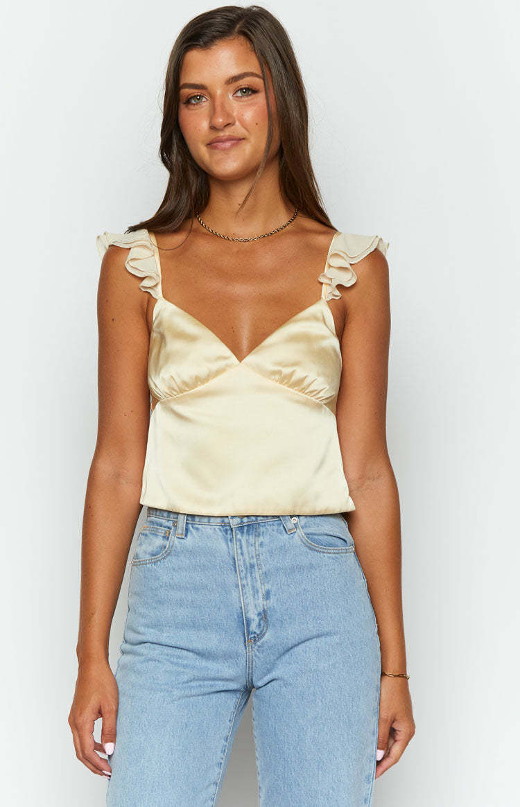 Golden Glow Yellow Satin Crop Top-Vavasi.All Rights Reserved.