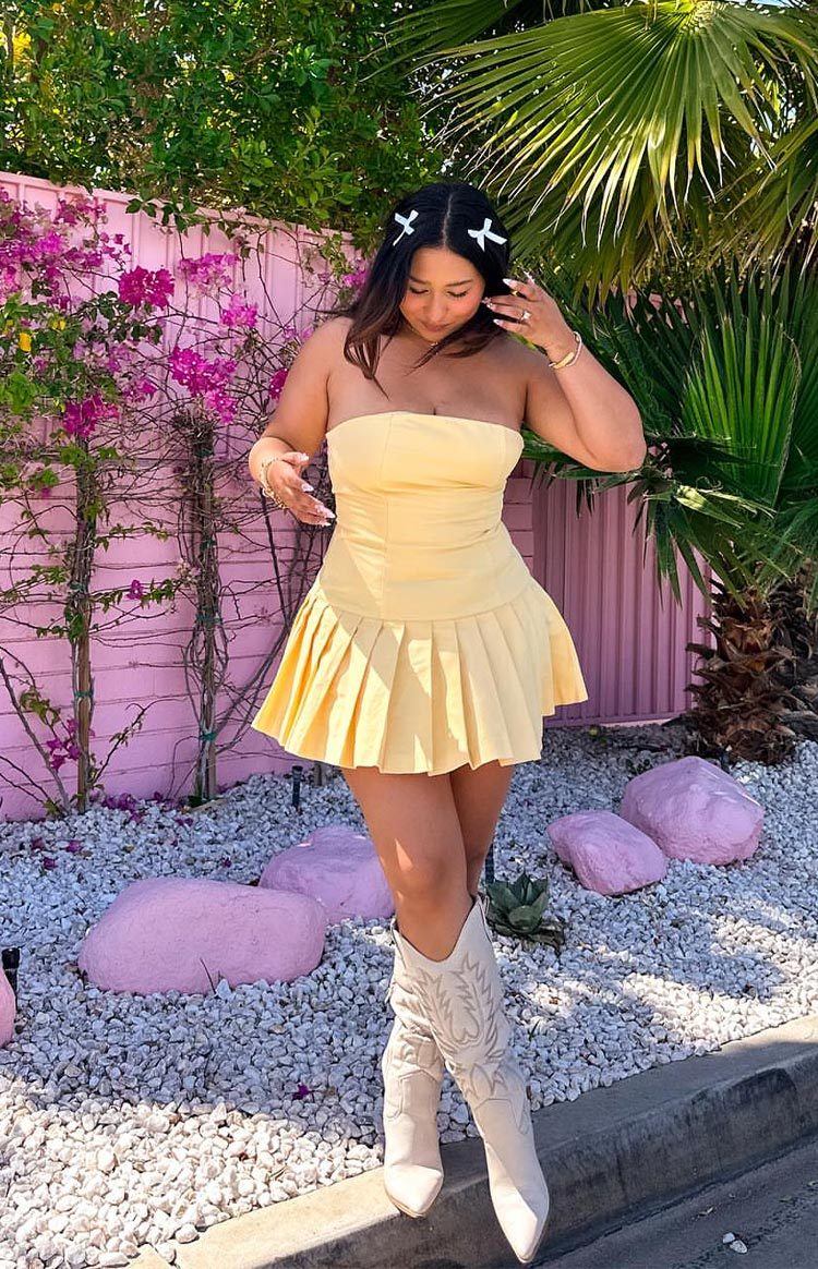 Good Days Yellow Strapless Mini Dress-Vavasi.All Rights Reserved.
