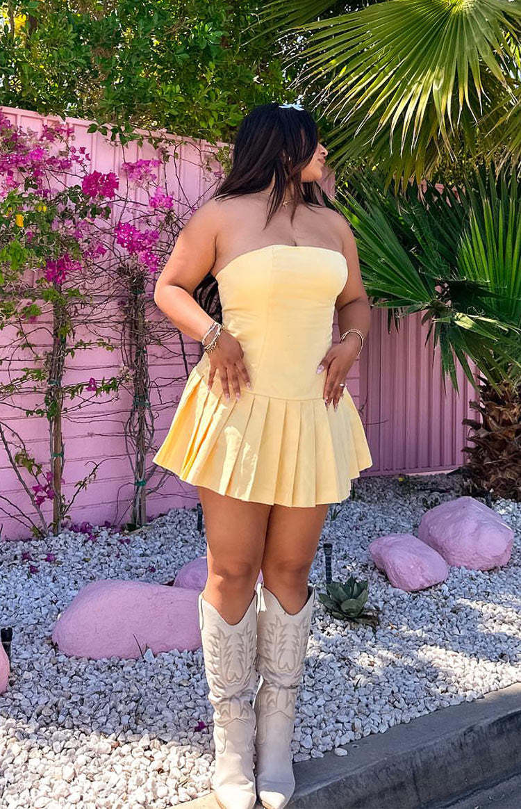 Good Days Yellow Strapless Mini Dress-Vavasi.All Rights Reserved.