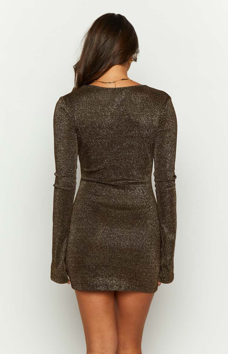Good Energy Bronze Long Sleeve Mini Dress-Vavasi.All Rights Reserved.