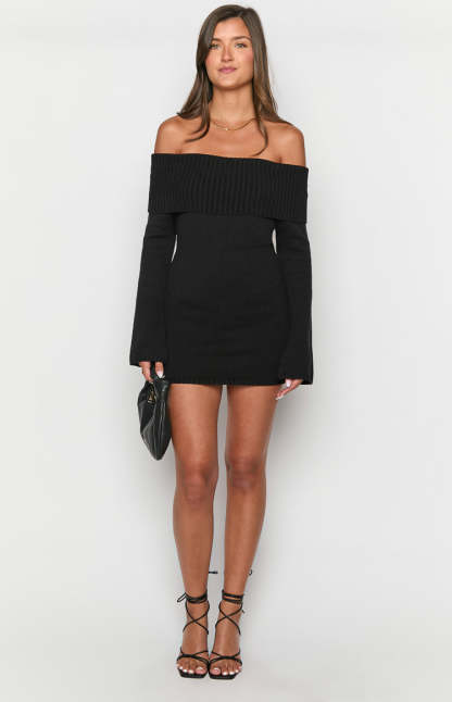 Halia Black Long Sleeve Mini Dress-Vavasi.All Rights Reserved.