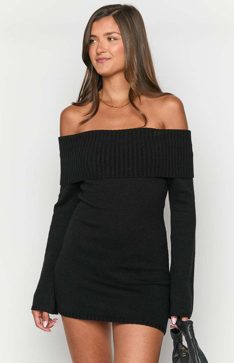 Halia Black Long Sleeve Mini Dress-Vavasi.All Rights Reserved.