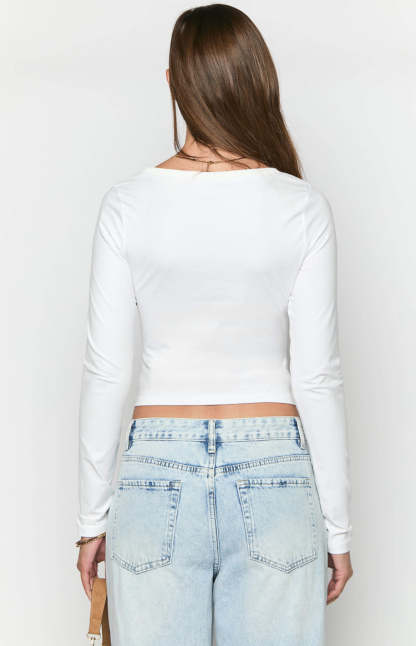 Harmonie White Long Sleeve Top-Vavasi.All Rights Reserved.