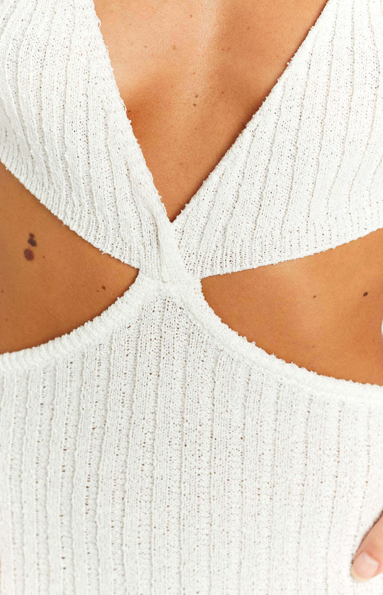 Hallie White Knit Cut Out Midi Dress-Vavasi.All Rights Reserved.