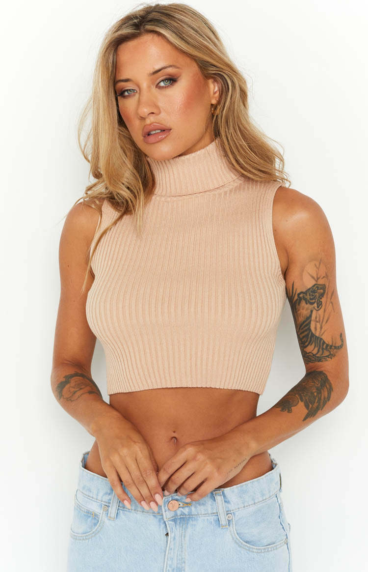 Halo Beige Knit Tank-Vavasi.All Rights Reserved.