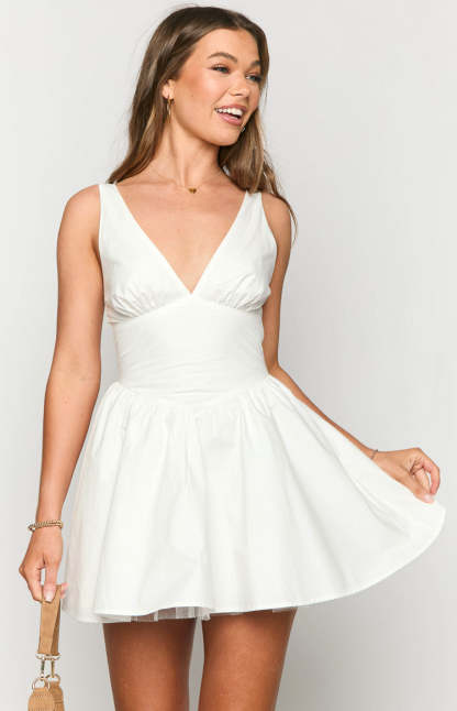 Halvin White Mini Dress-Vavasi.All Rights Reserved.