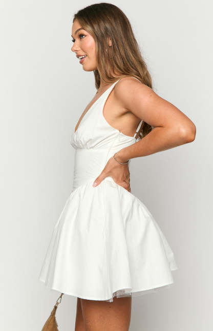 Halvin White Mini Dress-Vavasi.All Rights Reserved.