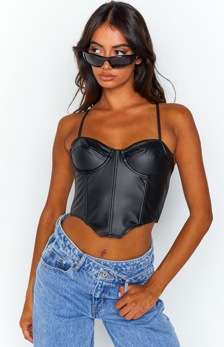 Hartford Black PU Corset Top-Vavasi.All Rights Reserved.