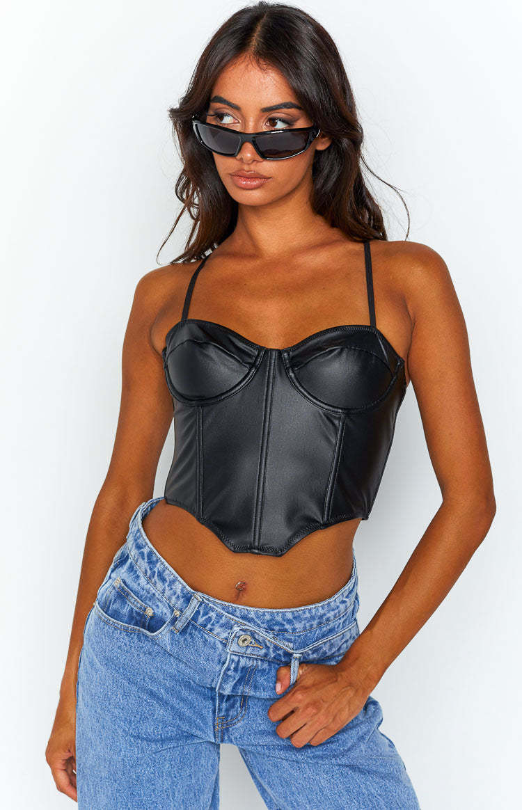 Hartford Black PU Corset Top-Vavasi.All Rights Reserved.
