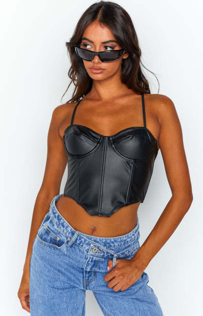 Hartford Black PU Corset Top-Vavasi.All Rights Reserved.
