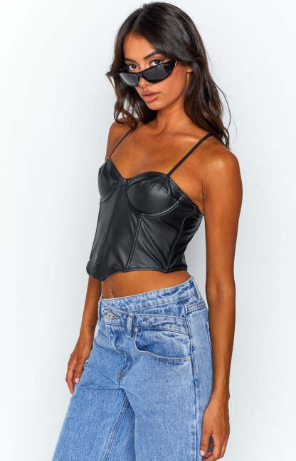Hartford Black PU Corset Top-Vavasi.All Rights Reserved.