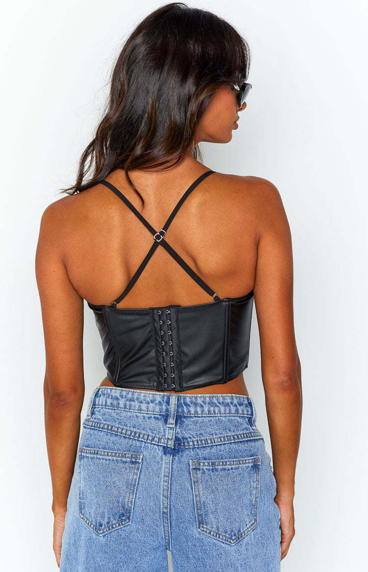 Hartford Black PU Corset Top-Vavasi.All Rights Reserved.