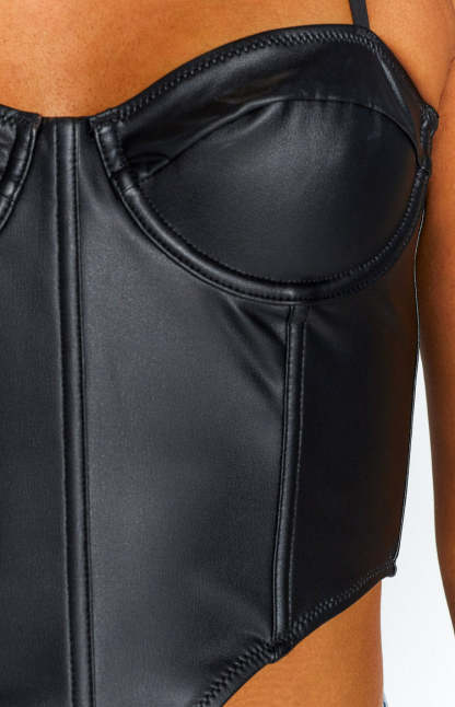 Hartford Black PU Corset Top-Vavasi.All Rights Reserved.