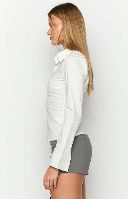 Helen White Fitted Long Sleeve Shirt-Vavasi.All Rights Reserved.