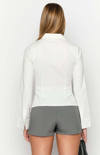 Helen White Fitted Long Sleeve Shirt-Vavasi.All Rights Reserved.