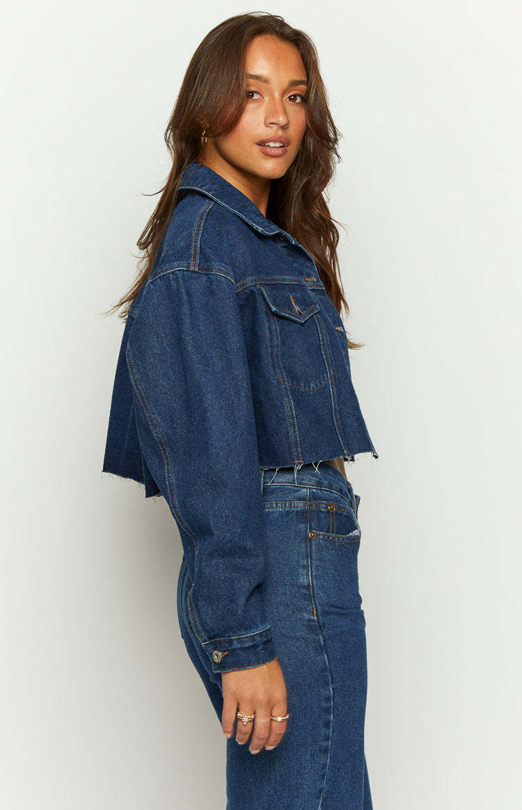 Helena Dark Wash Denim Cropped Jacket-Vavasi.All Rights Reserved.