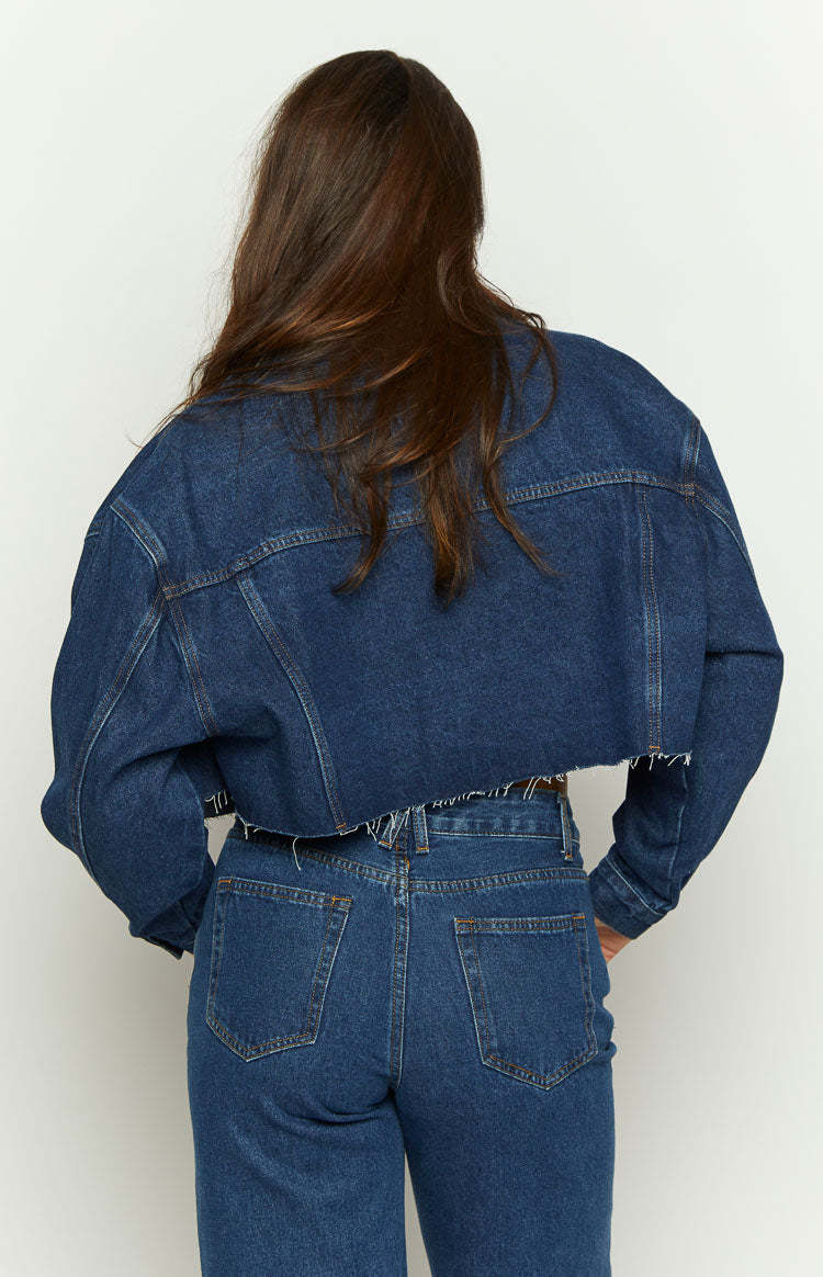 Helena Dark Wash Denim Cropped Jacket-Vavasi.All Rights Reserved.