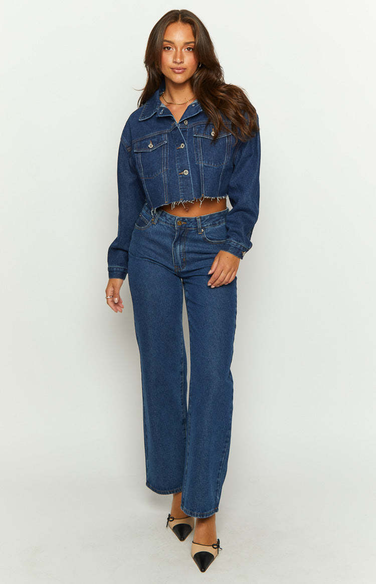 Helena Dark Wash Denim Cropped Jacket-Vavasi.All Rights Reserved.